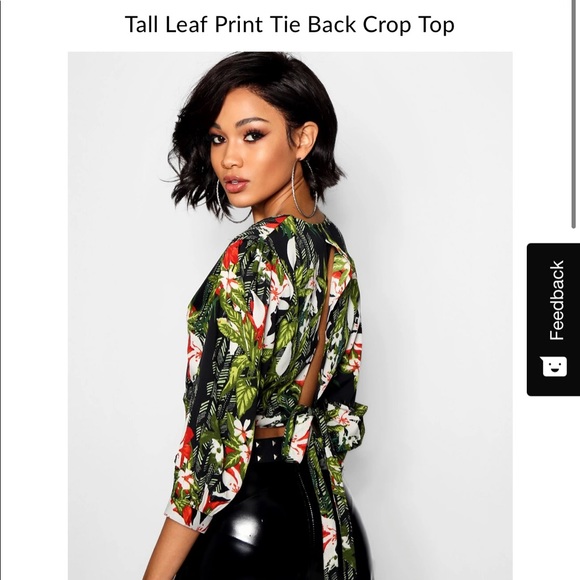 Leaf Print Tie Back Crop Top - Picture 2 of 8